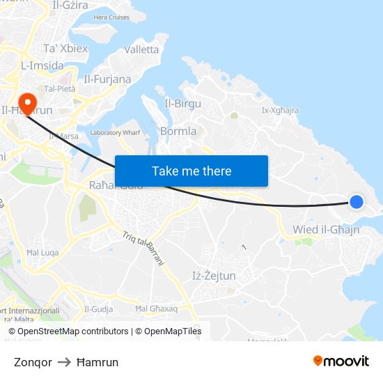 Zonqor to Ħamrun map