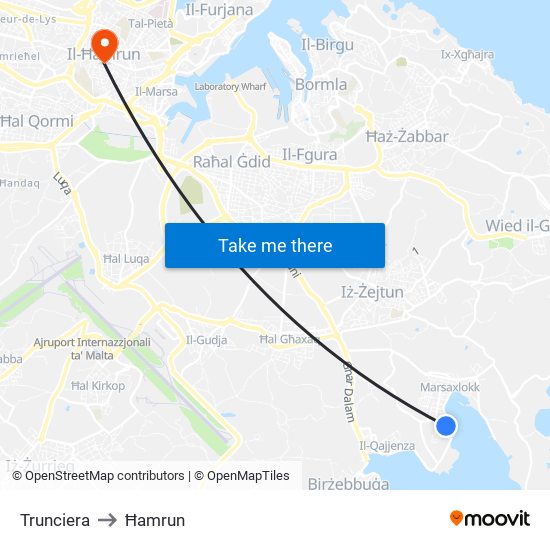 Trunciera to Ħamrun map