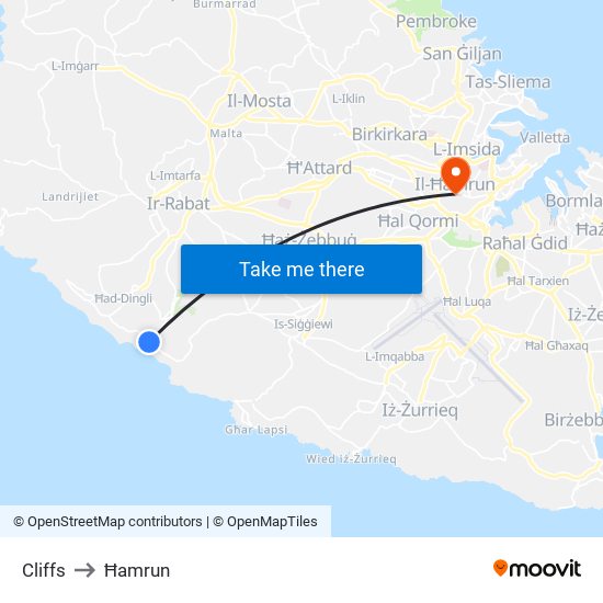 Cliffs to Ħamrun map