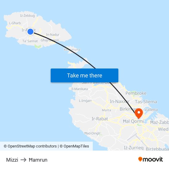 Mizzi to Ħamrun map