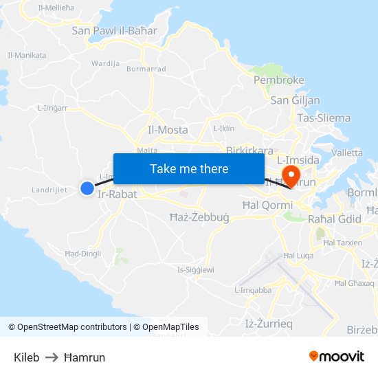 Kileb to Ħamrun map