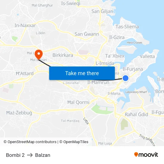 Bombi 2 to Balzan map