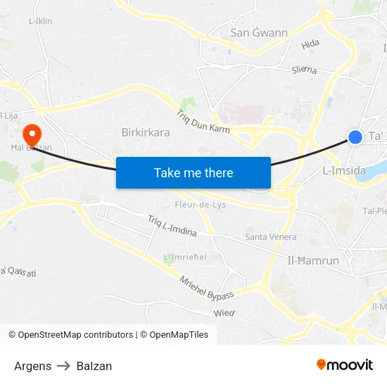 Argens to Balzan map