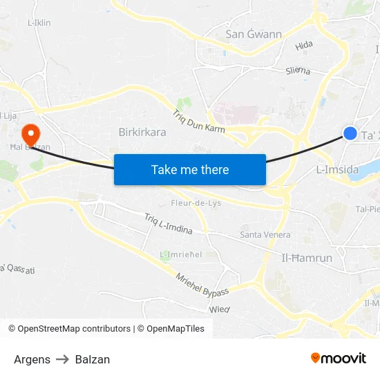 Argens to Balzan map