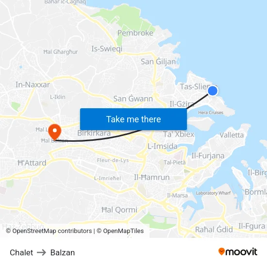 Chalet to Balzan map