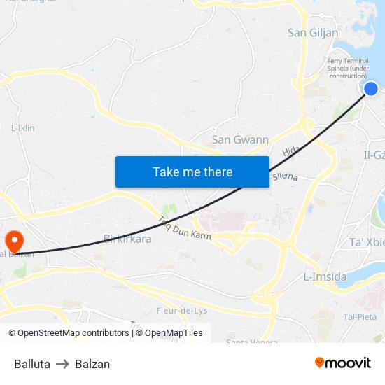 Balluta to Balzan map