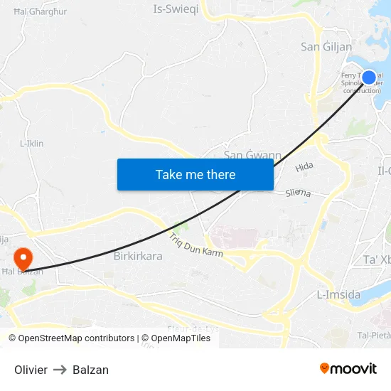 Olivier to Balzan map