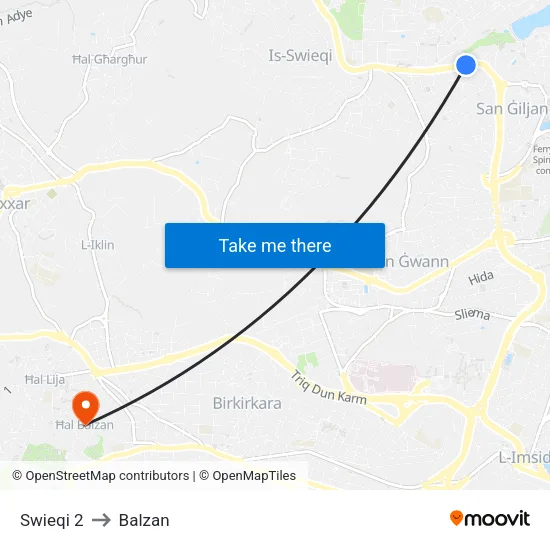 Swieqi 2 to Balzan map