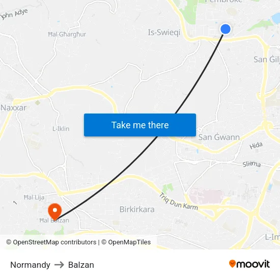 Normandy to Balzan map