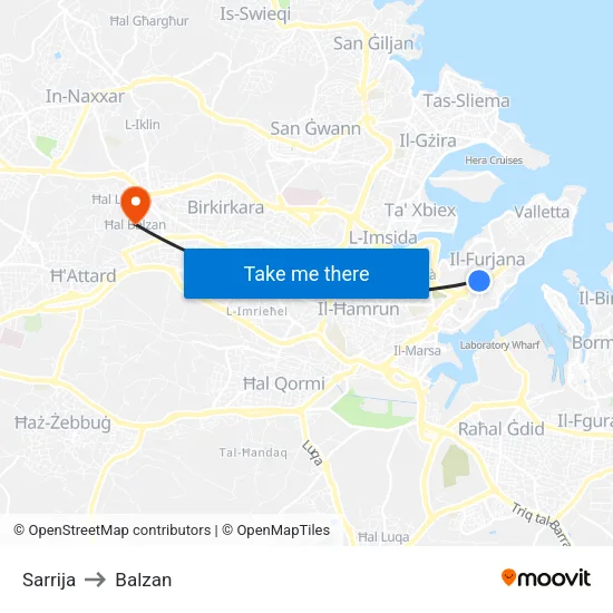 Sarrija to Balzan map