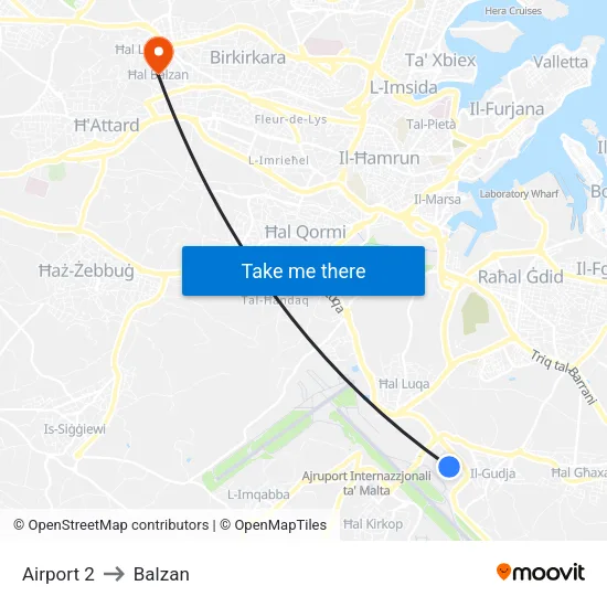 Airport 2 to Balzan map