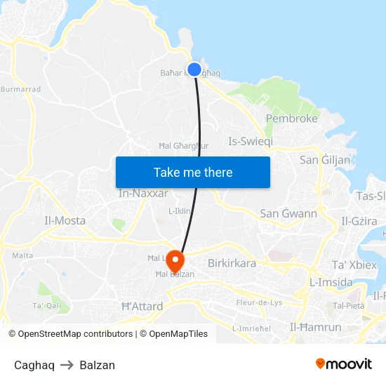 Caghaq to Balzan map