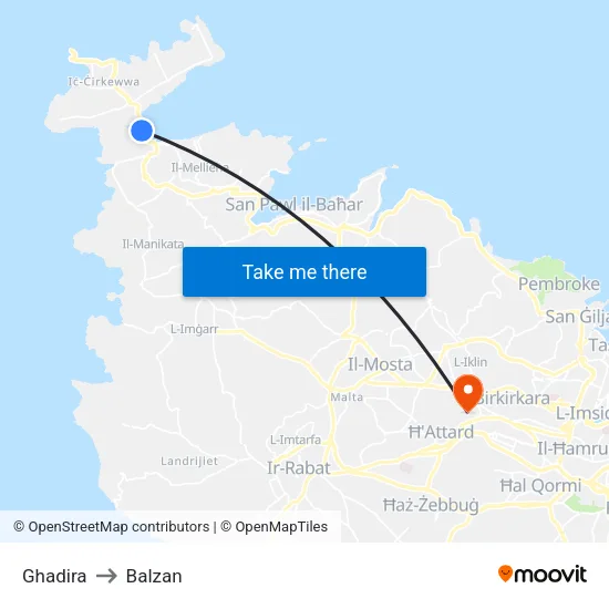 Ghadira to Balzan map