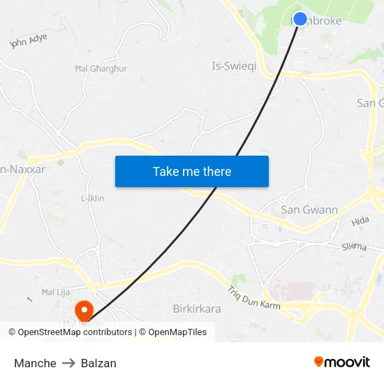 Manche to Balzan map