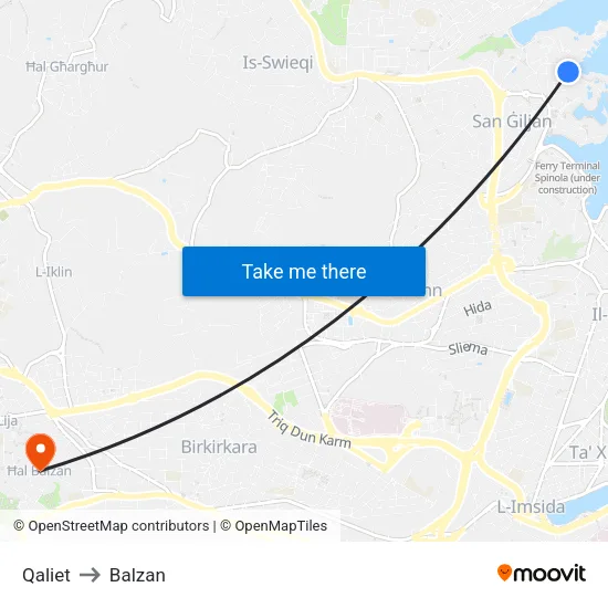 Qaliet to Balzan map