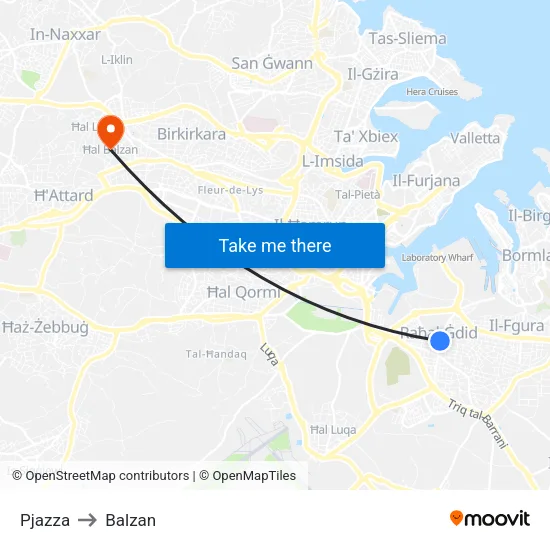 Pjazza to Balzan map