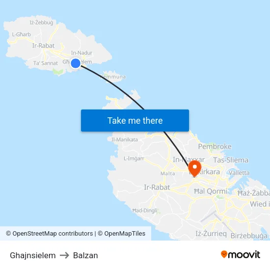 Ghajnsielem to Balzan map