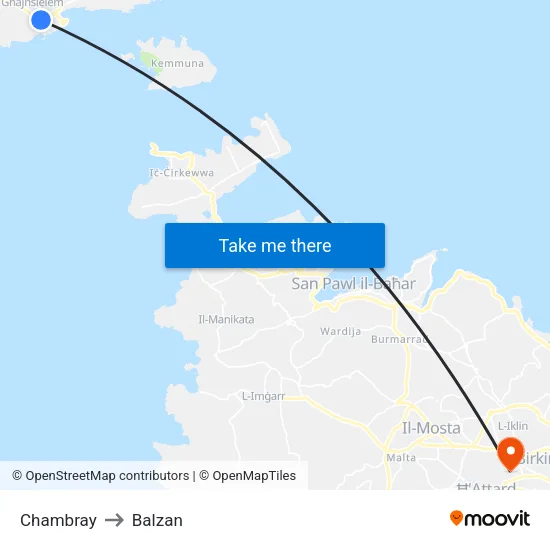 Chambray to Balzan map