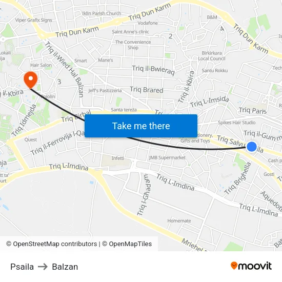 Psaila to Balzan map