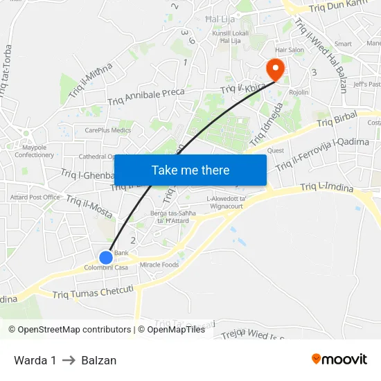 Warda 1 to Balzan map