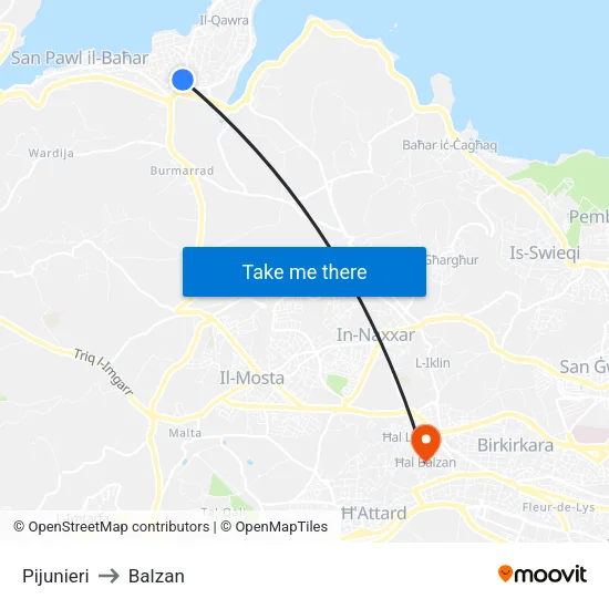 Pijunieri to Balzan map