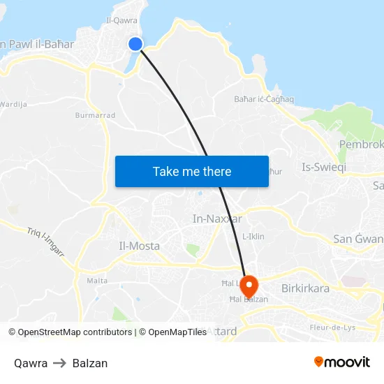 Qawra to Balzan map