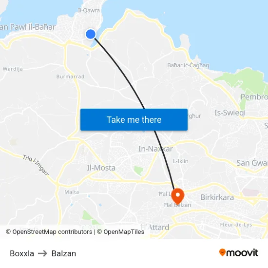 Boxxla to Balzan map