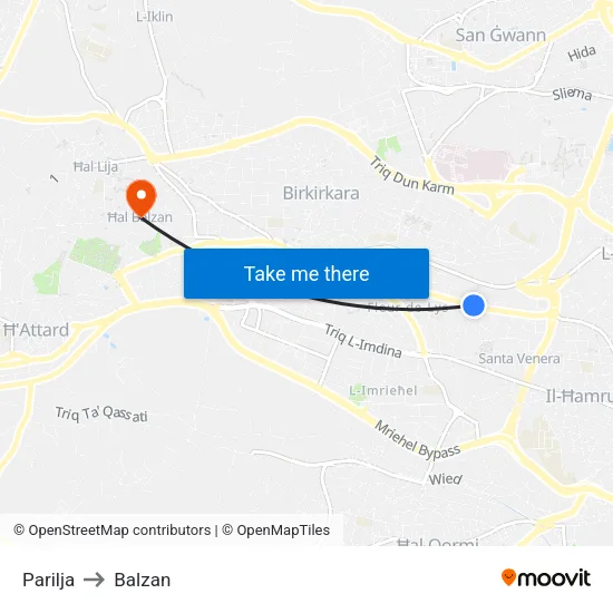 Parilja to Balzan map