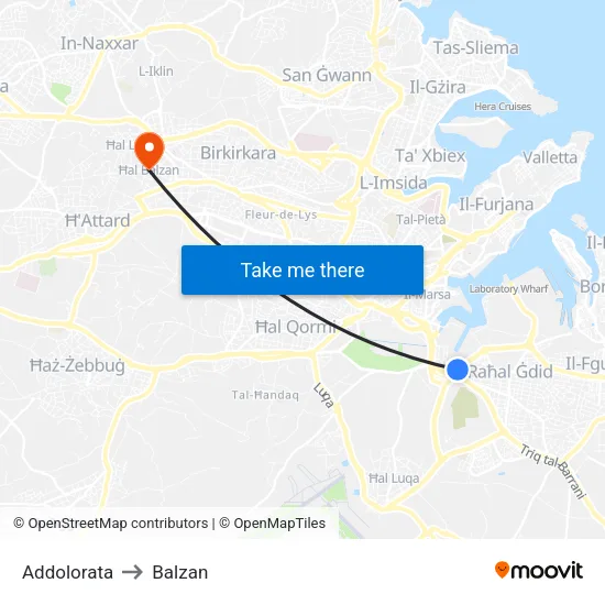 Addolorata to Balzan map