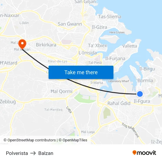 Polverista to Balzan map