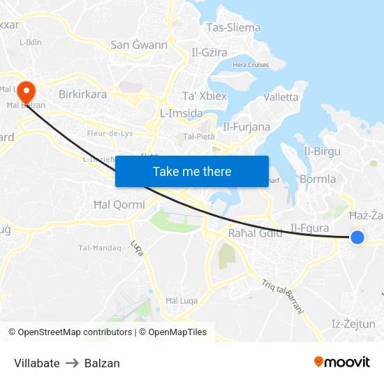 Villabate to Balzan map