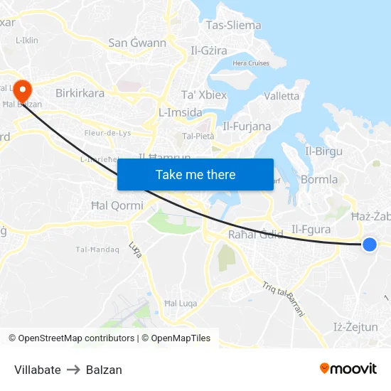 Villabate to Balzan map