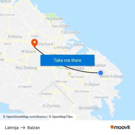 Latmija to Balzan map