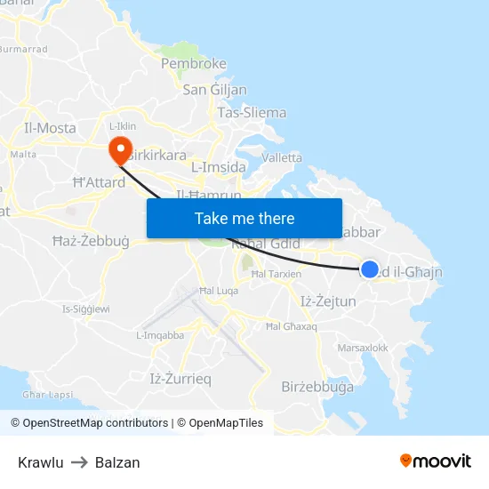 Krawlu to Balzan map