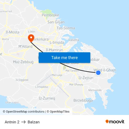 Antnin 2 to Balzan map