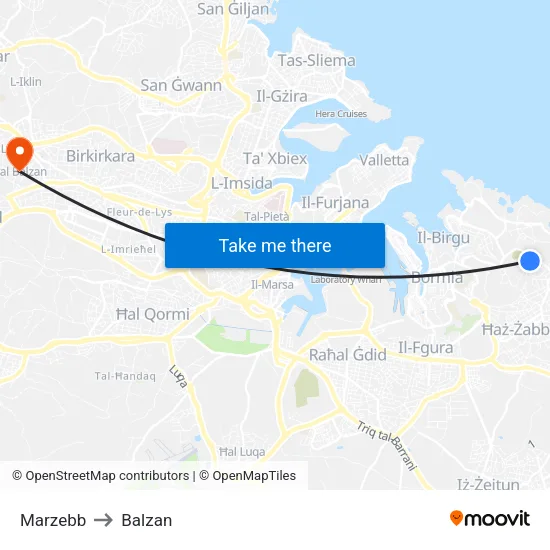 Marzebb to Balzan map