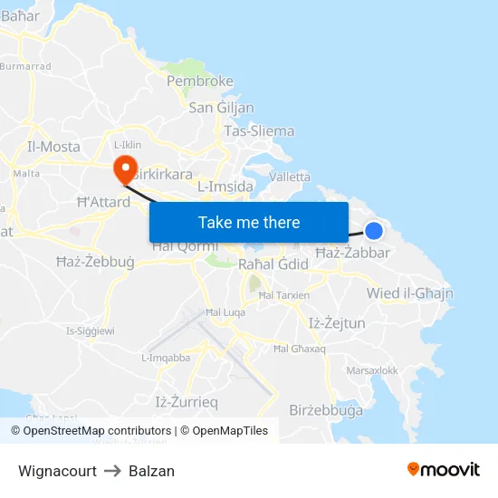 Wignacourt to Balzan map