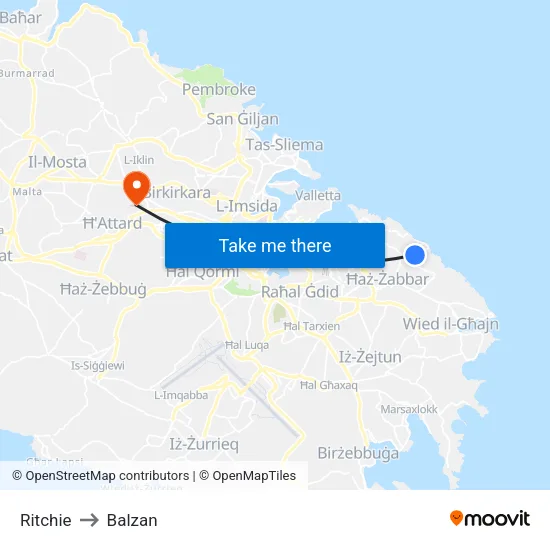 Ritchie to Balzan map