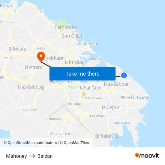 Mahoney to Balzan map