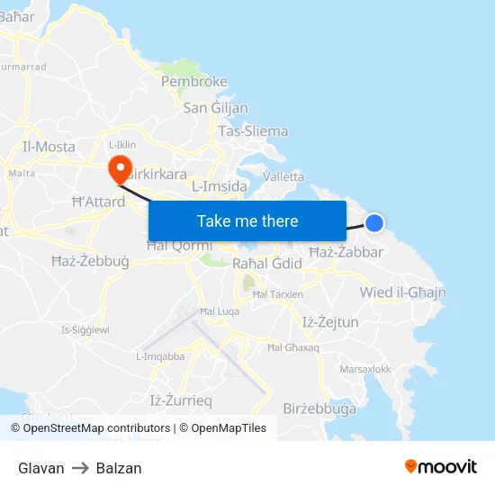 Glavan to Balzan map