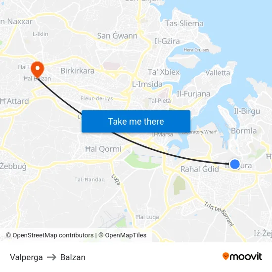 Valperga to Balzan map