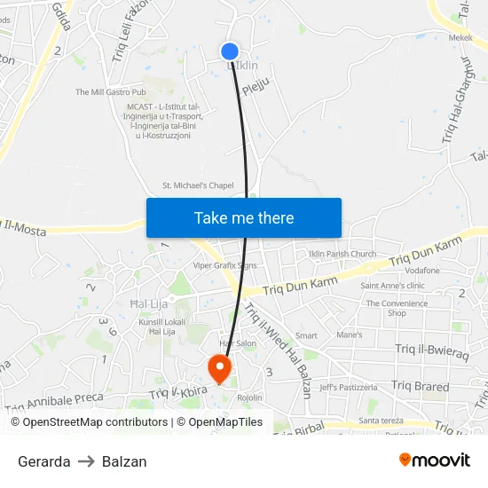 Gerarda to Balzan map