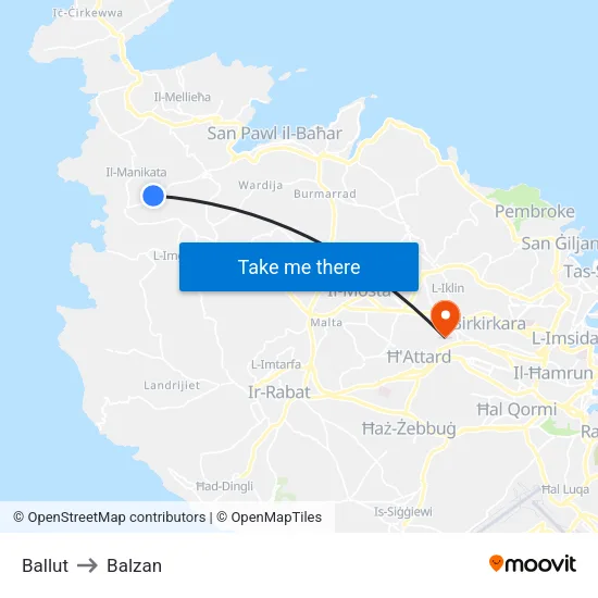 Ballut to Balzan map