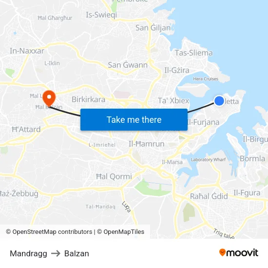 Mandragg to Balzan map