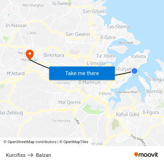 Kurcifiss to Balzan map