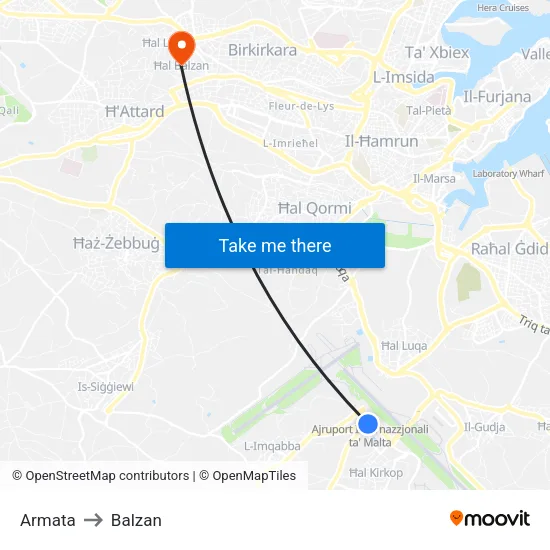Armata to Balzan map