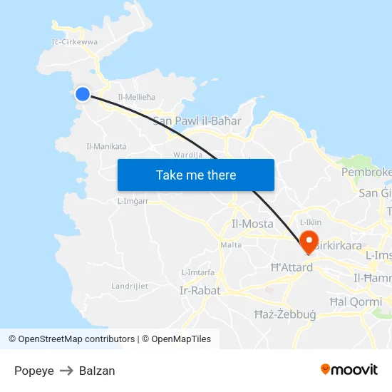 Popeye to Balzan map