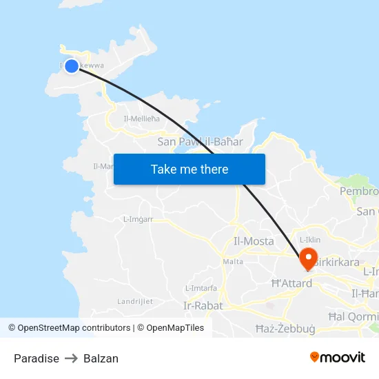 Paradise to Balzan map