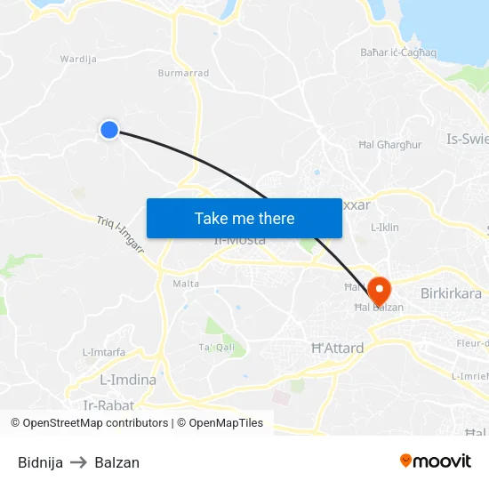 Bidnija to Balzan map