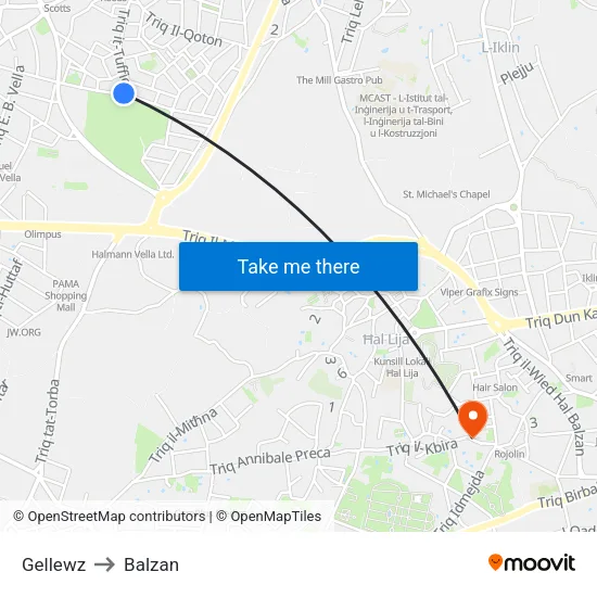 Gellewz to Balzan map